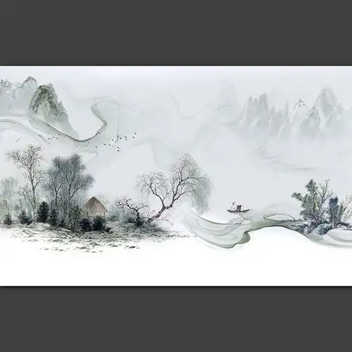 中国水墨山水装饰壁画图片
