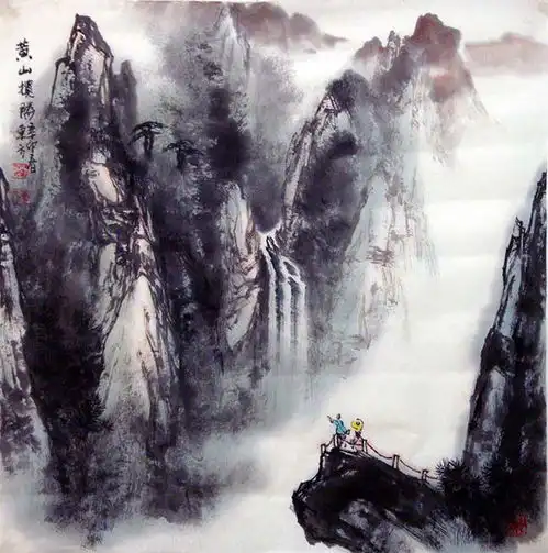 艺海拾贝山水画家刘东方作品系列网展望峰听泉
