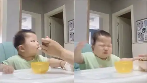 粗心妈妈喂食宝宝忘吹凉,宝宝表情瞬间扭曲,掀碗拍桌不满控诉
