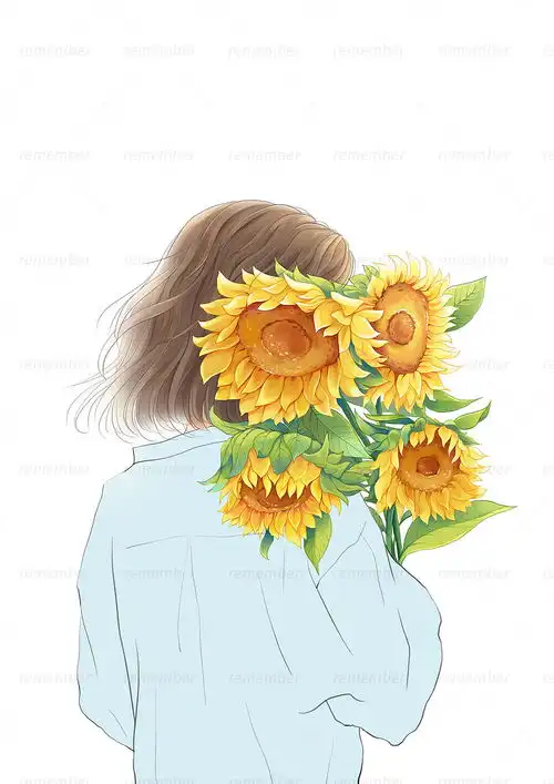 拥抱向日葵插画内附过程
