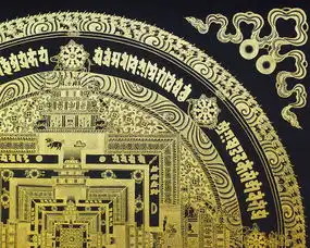 尼泊尔纯手工绘制黑金时轮金刚坛城
