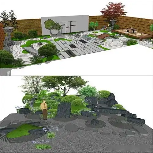 su5日式建筑禅意庭院su场景模型合辑合集日本枯山水风格院子景观
