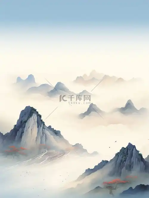 山水画雨后仙境水墨19插画图片千库网
