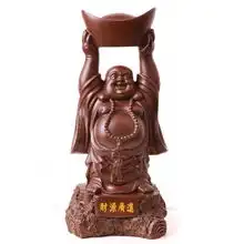 开光开光树脂仿木招财弥勒佛摆件财源广进保平安家居办公工艺摆件
