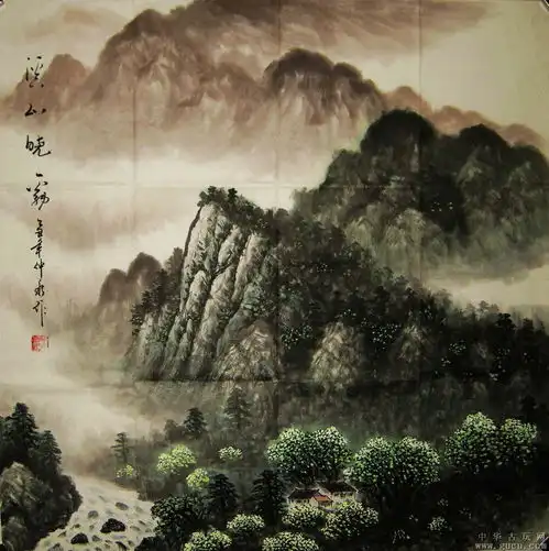 当代实力派画家欧阳剑锋山水系列溪山晚雾4933
