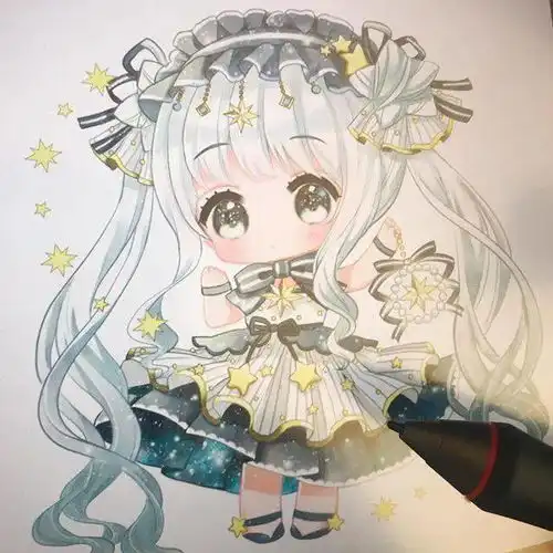 炒鸡可爱仙气的动漫人物女生马克笔插画线稿
