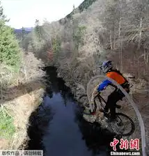 惊险刺激一男子骑自行车蹦极
