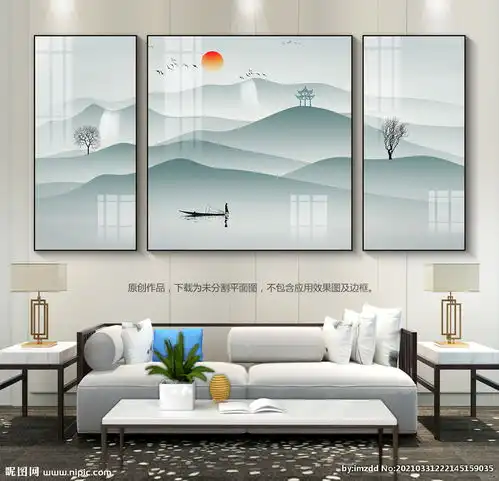 禅意山水画水墨山水画客厅装饰画图片
